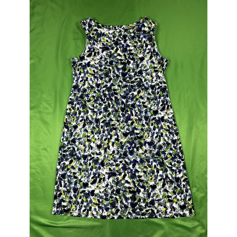 Rafaella Abstract Print Sleeveless A-Line Shift Dress XL Navy Lime White